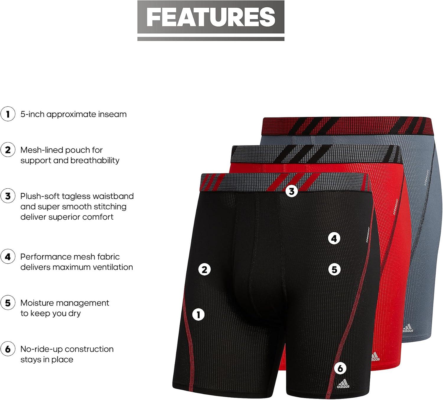 image:imageadidas Mens Sport Performance Mesh Boxer Brief Underwear 3Pack DISCONTINUEDBlackScarlet RedOnix Grey