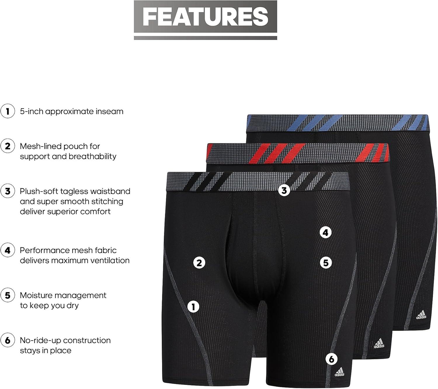 image:imageadidas Mens Sport Performance Mesh Boxer Brief Underwear 3Pack DISCONTINUEDBlackVivid RedCrew Blue