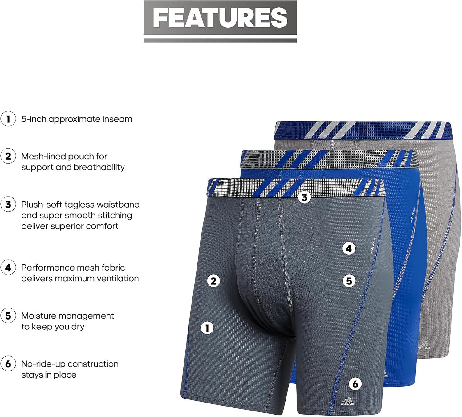 image:imageadidas Mens Sport Performance Mesh Boxer Brief Underwear 3Pack DISCONTINUEDOnix GreyBold BlueGrey