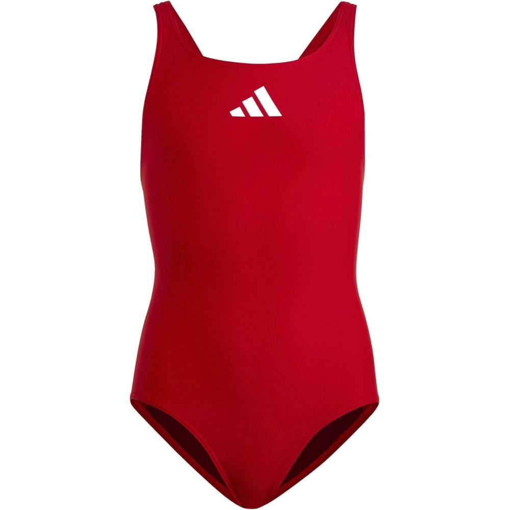 image:imageadidas Girls Solid Small Logo SwimsuitBetter ScarletWhiteShadow Red