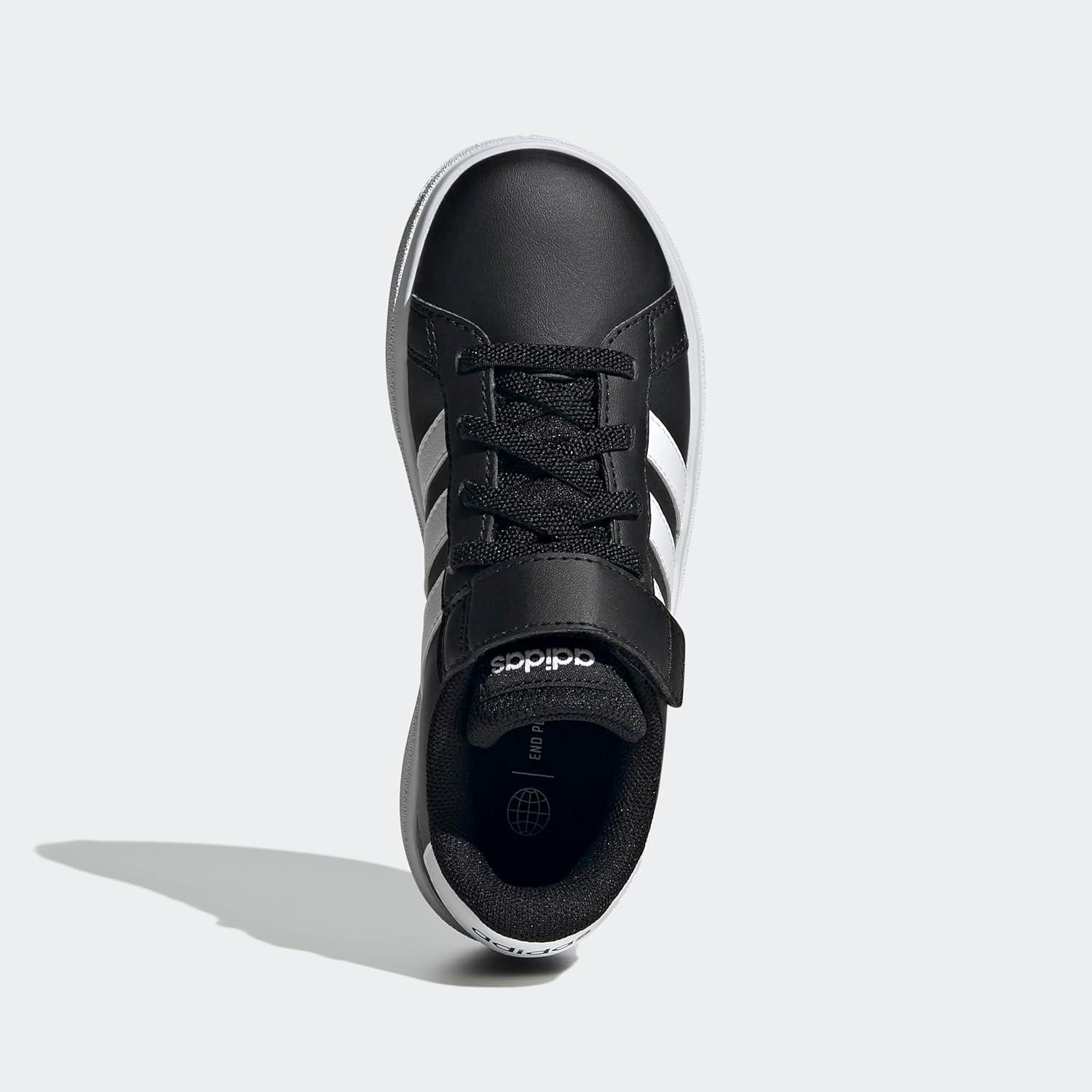 image:imageAdidas UnisexChild Grand Court 20 Elastic Lace amp Strap DiscBlackWhiteBlack2022