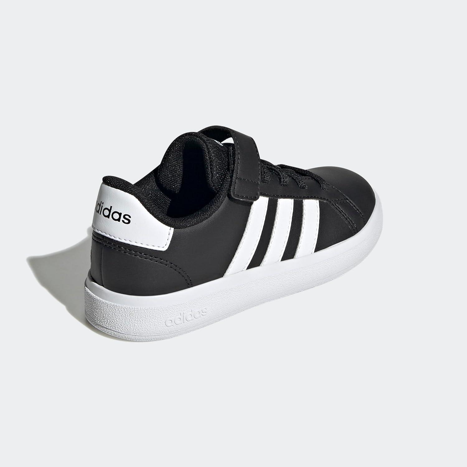 image:imageAdidas UnisexChild Grand Court 20 Elastic Lace amp Strap DiscBlackWhiteBlack2022