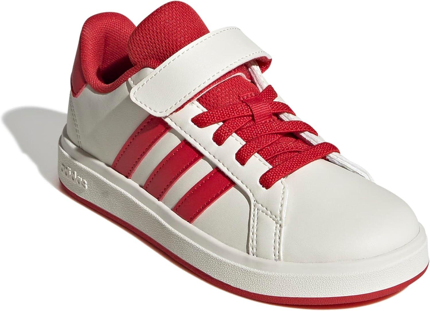 image:imageAdidas UnisexChild Grand Court 20 Elastic Lace amp Strap DiscOff WhiteCollegiate RedBlack