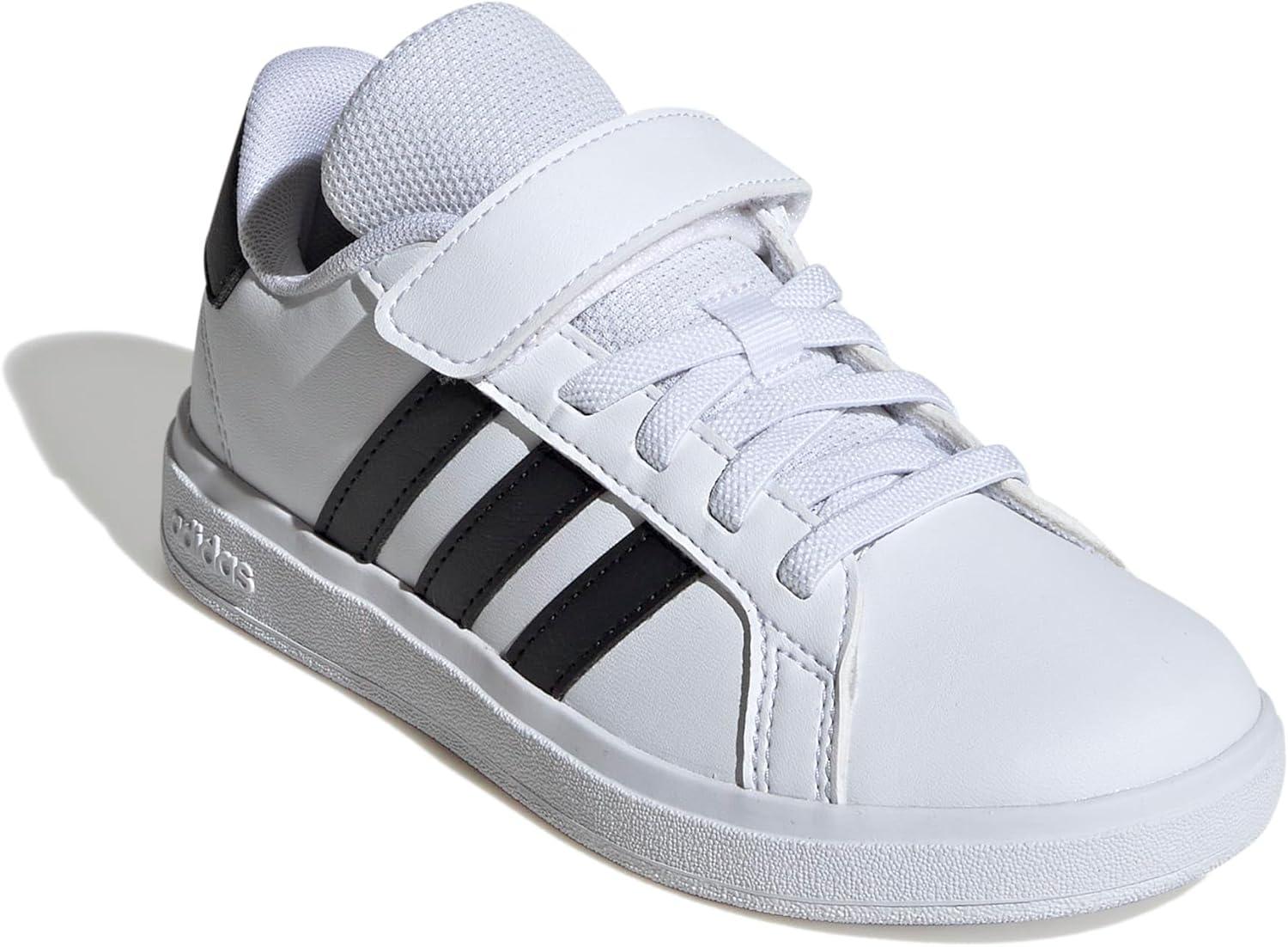 image:imageAdidas UnisexChild Grand Court 20 Elastic Lace amp Strap DiscWhiteBlackWhite