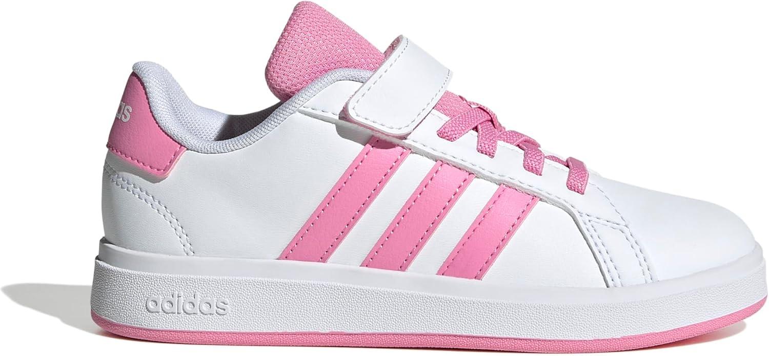image:imageAdidas UnisexChild Grand Court 20 Elastic Lace amp Strap DiscWhiteBliss PinkBlack