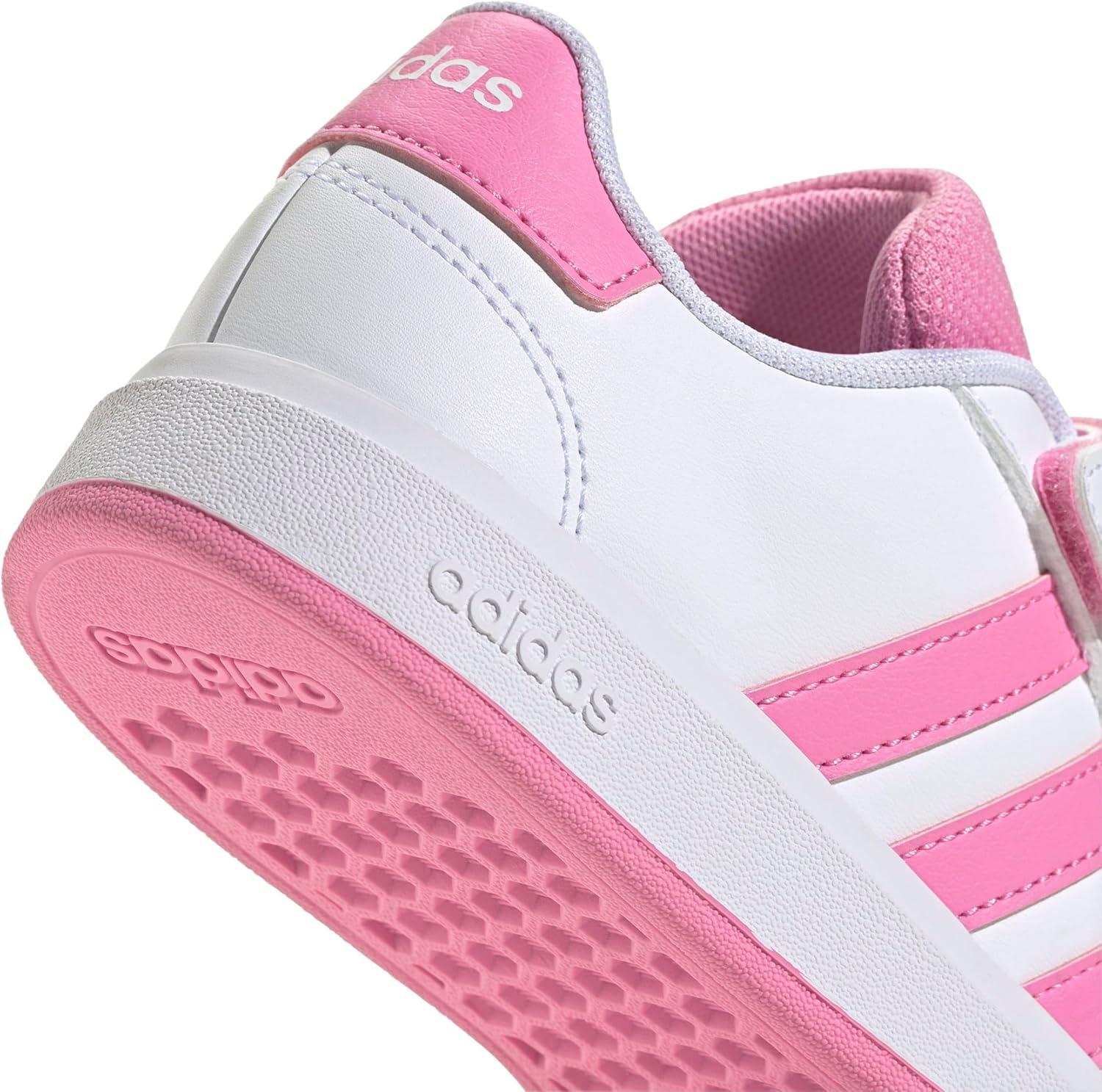 image:imageAdidas UnisexChild Grand Court 20 Elastic Lace amp Strap DiscWhiteBliss PinkBlack