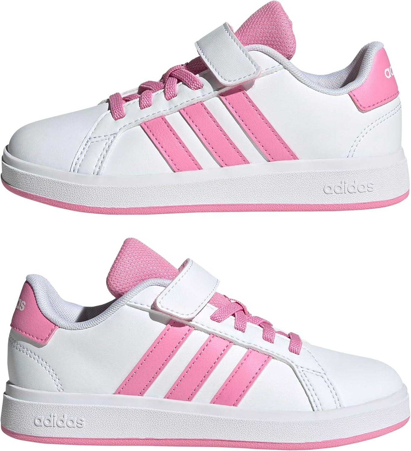 image:imageAdidas UnisexChild Grand Court 20 Elastic Lace amp Strap DiscWhiteBliss PinkBlack