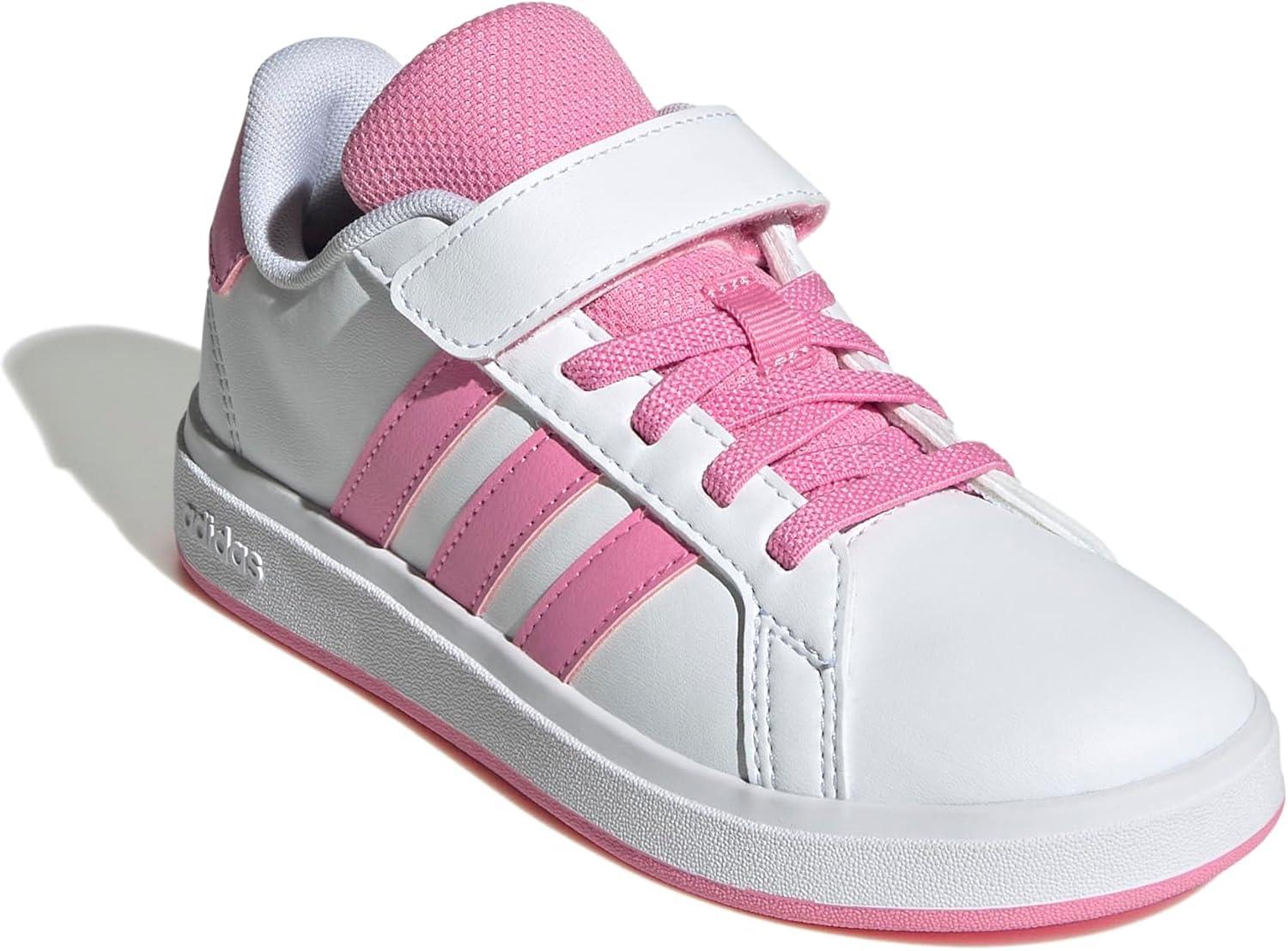 image:imageAdidas UnisexChild Grand Court 20 Elastic Lace amp Strap DiscWhiteBliss PinkBlack