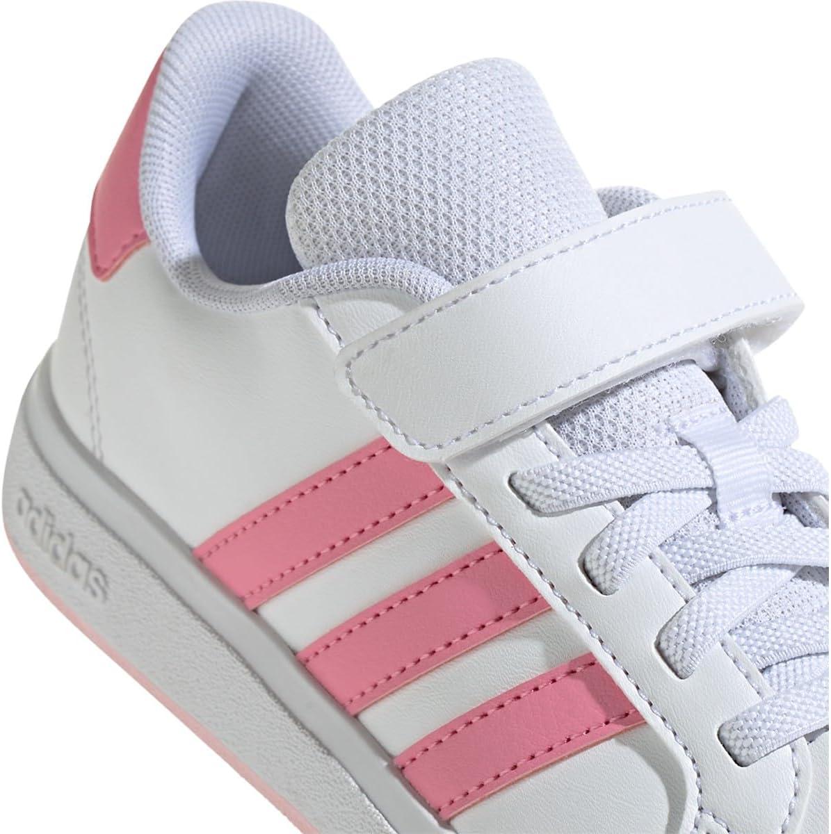 image:imageAdidas UnisexChild Grand Court 20 Elastic Lace amp Strap DiscWhiteBliss PinkClear Pink