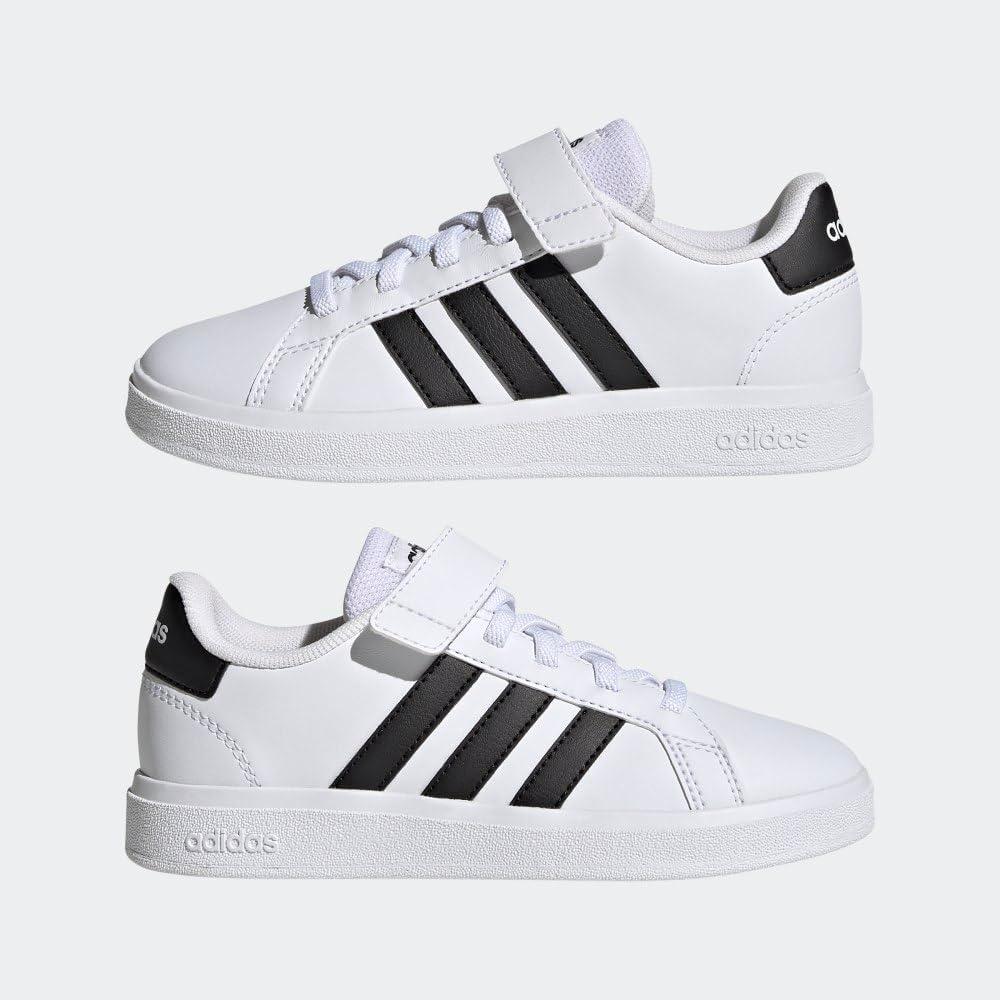 image:imageAdidas UnisexChild Grand Court 20 Elastic Lace amp Strap DiscWhiteCore BlackCore Black
