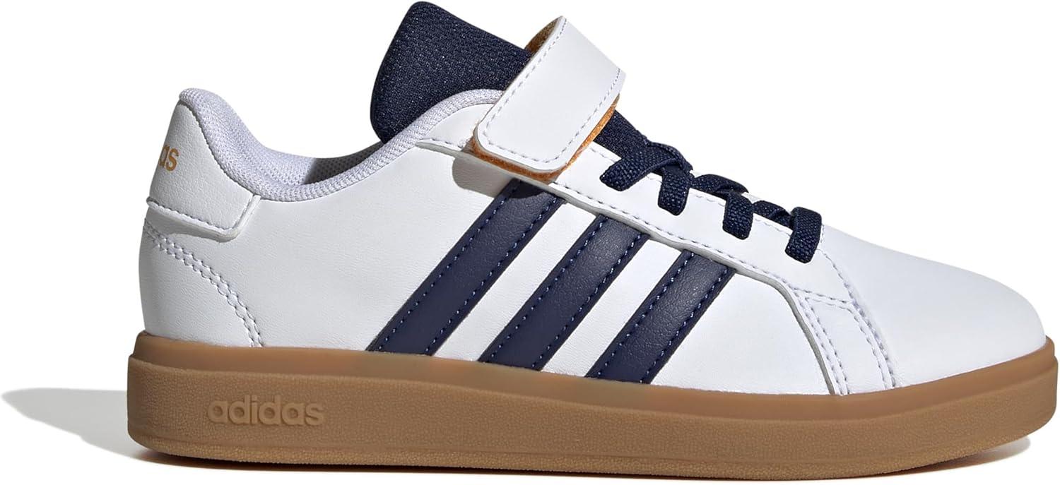 image:imageAdidas UnisexChild Grand Court 20 Elastic Lace amp Strap DiscWhiteDark BlueGum