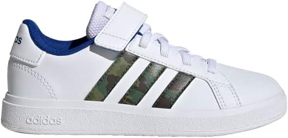 image:imageAdidas UnisexChild Grand Court 20 Elastic Lace amp Strap DiscWhiteGreen OxideTeam Royal Blue