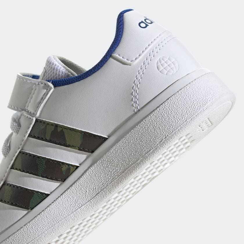 image:imageAdidas UnisexChild Grand Court 20 Elastic Lace amp Strap DiscWhiteGreen OxideTeam Royal Blue