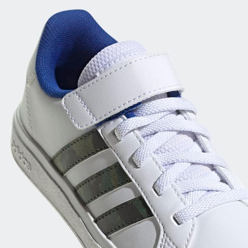 image:imageAdidas UnisexChild Grand Court 20 Elastic Lace amp Strap DiscWhiteGreen OxideTeam Royal Blue