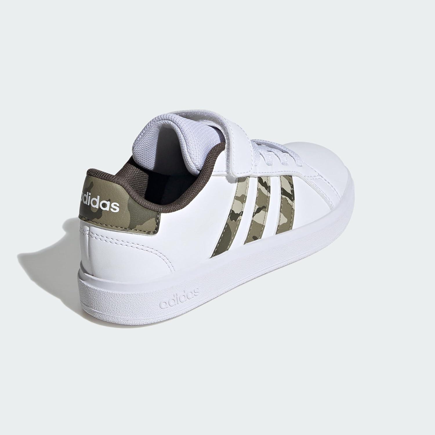 image:imageAdidas UnisexChild Grand Court 20 Elastic Lace amp Strap DiscWhiteOlive StrataShadow Olive