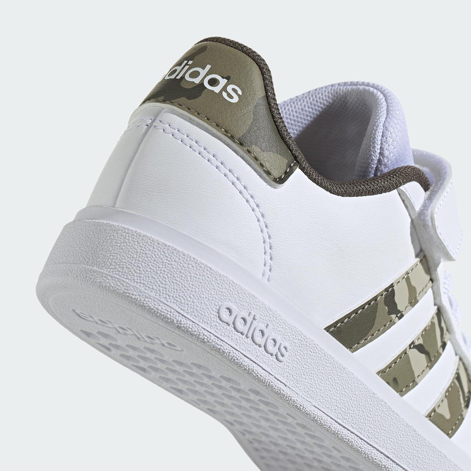 image:imageAdidas UnisexChild Grand Court 20 Elastic Lace amp Strap DiscWhiteOlive StrataShadow Olive