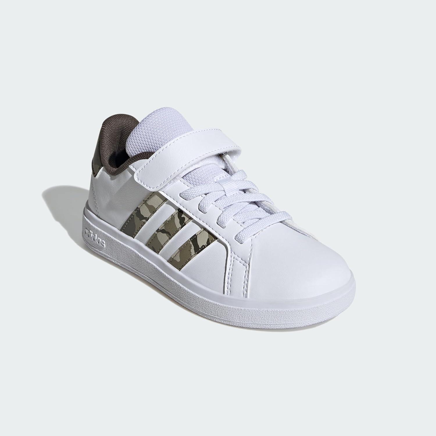 image:imageAdidas UnisexChild Grand Court 20 Elastic Lace amp Strap DiscWhiteOlive StrataShadow Olive