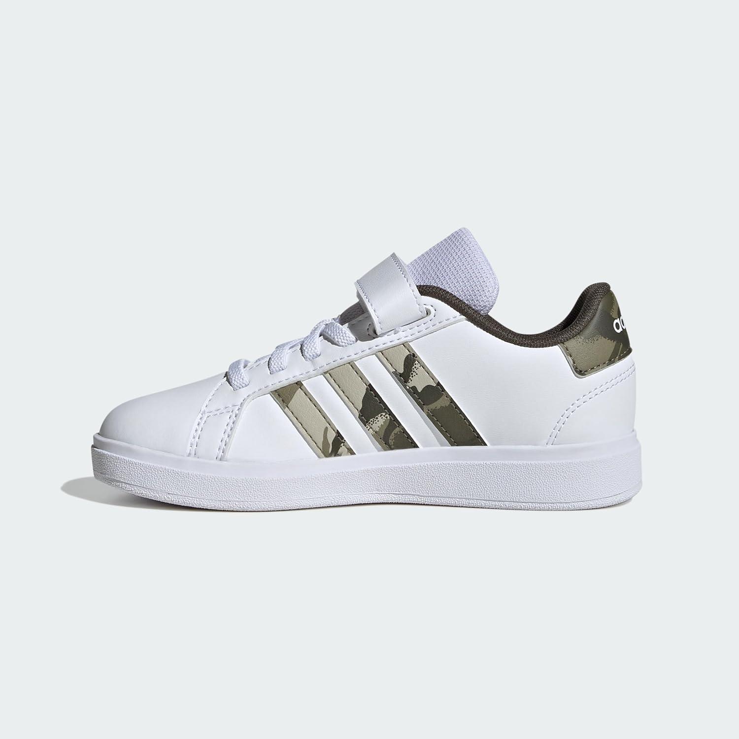 image:imageAdidas UnisexChild Grand Court 20 Elastic Lace amp Strap DiscWhiteOlive StrataShadow Olive