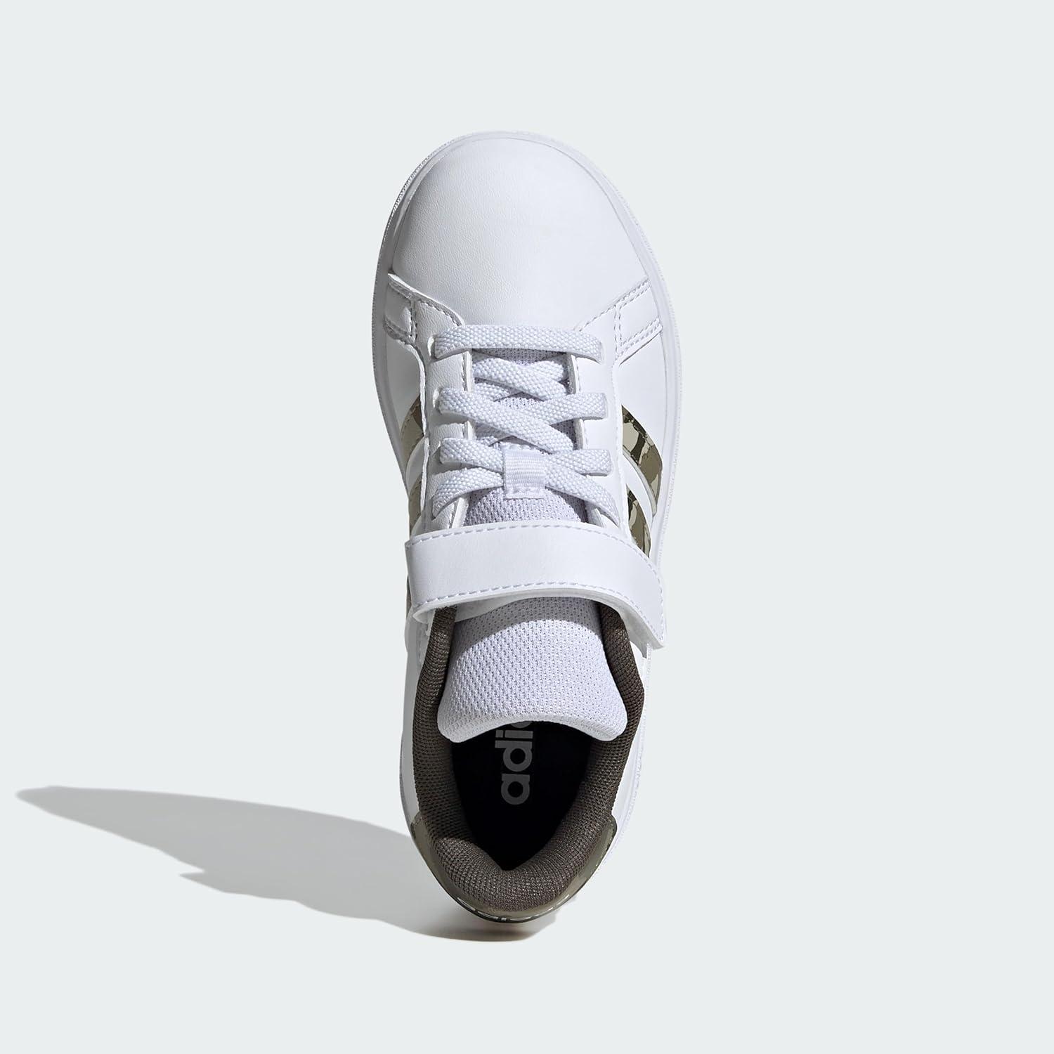 image:imageAdidas UnisexChild Grand Court 20 Elastic Lace amp Strap DiscWhiteOlive StrataShadow Olive