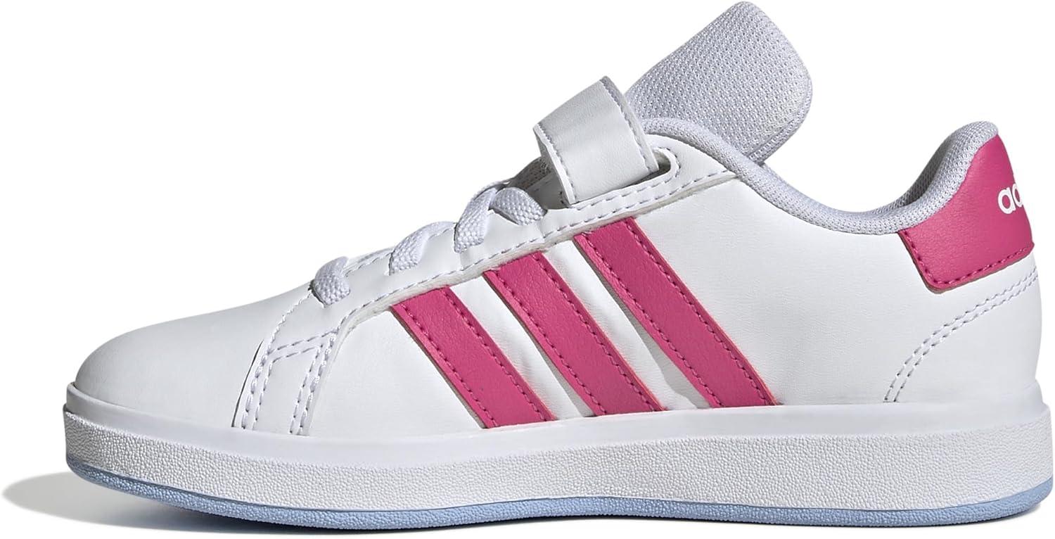 image:imageAdidas UnisexChild Grand Court 20 Elastic Lace amp Strap DiscWhitePulse MagentaBlue