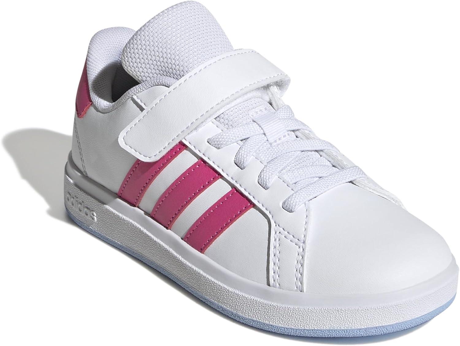 image:imageAdidas UnisexChild Grand Court 20 Elastic Lace amp Strap DiscWhitePulse MagentaBlue