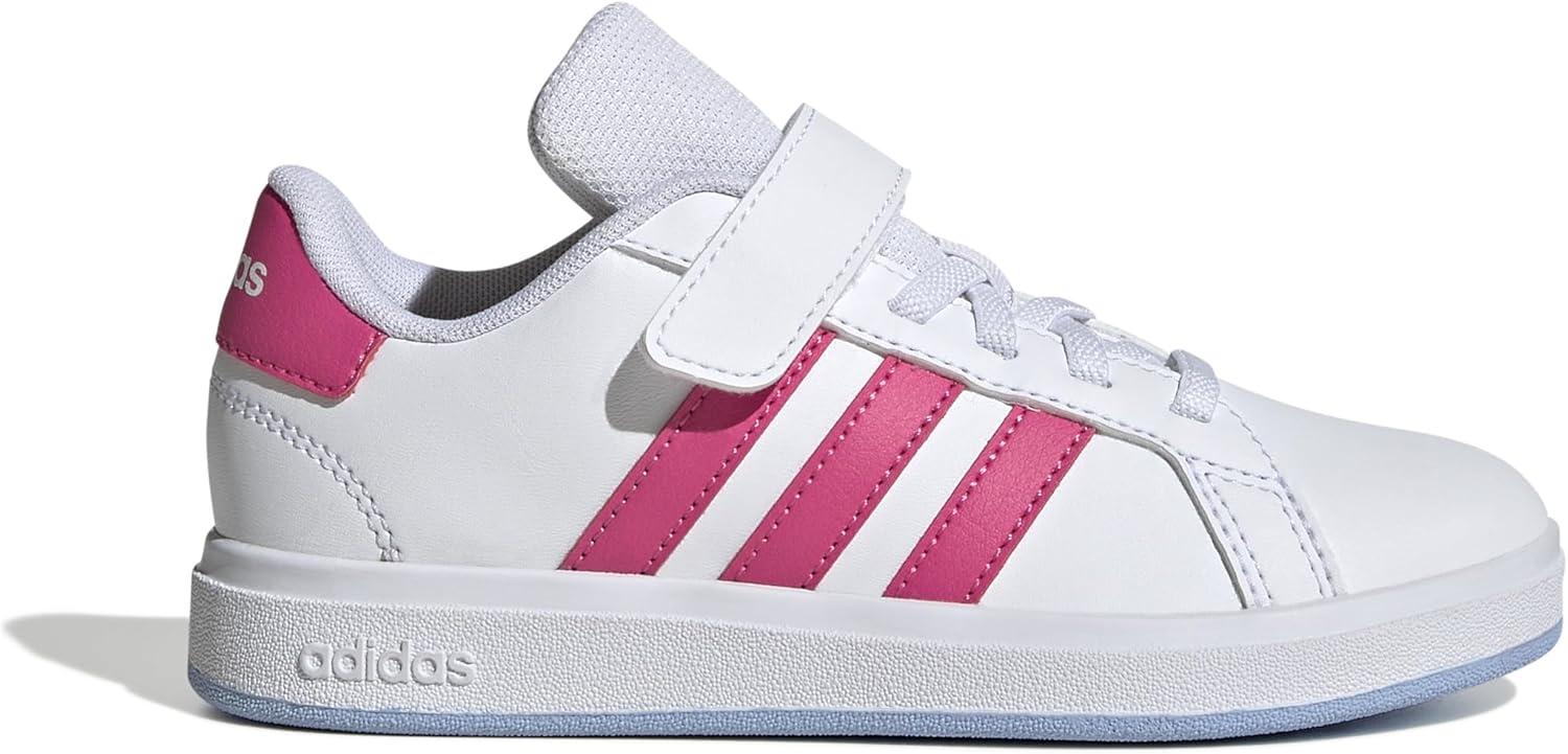 image:imageAdidas UnisexChild Grand Court 20 Elastic Lace amp Strap DiscWhitePulse MagentaBlue