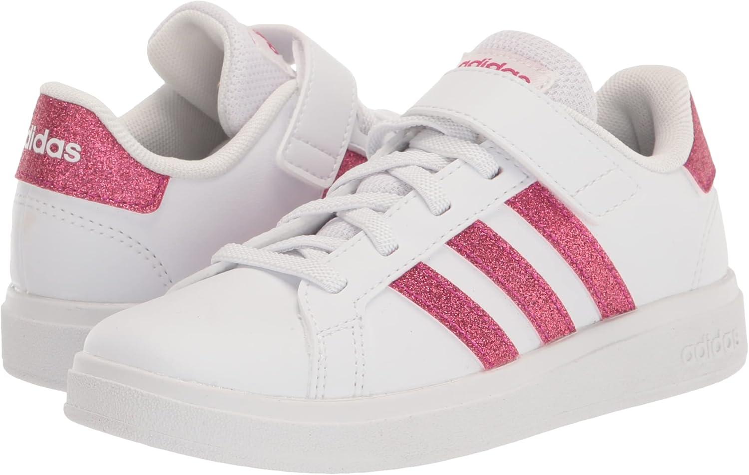 image:imageAdidas UnisexChild Grand Court 20 Elastic Lace amp Strap DiscWhiteTeam Real MagentaWhite