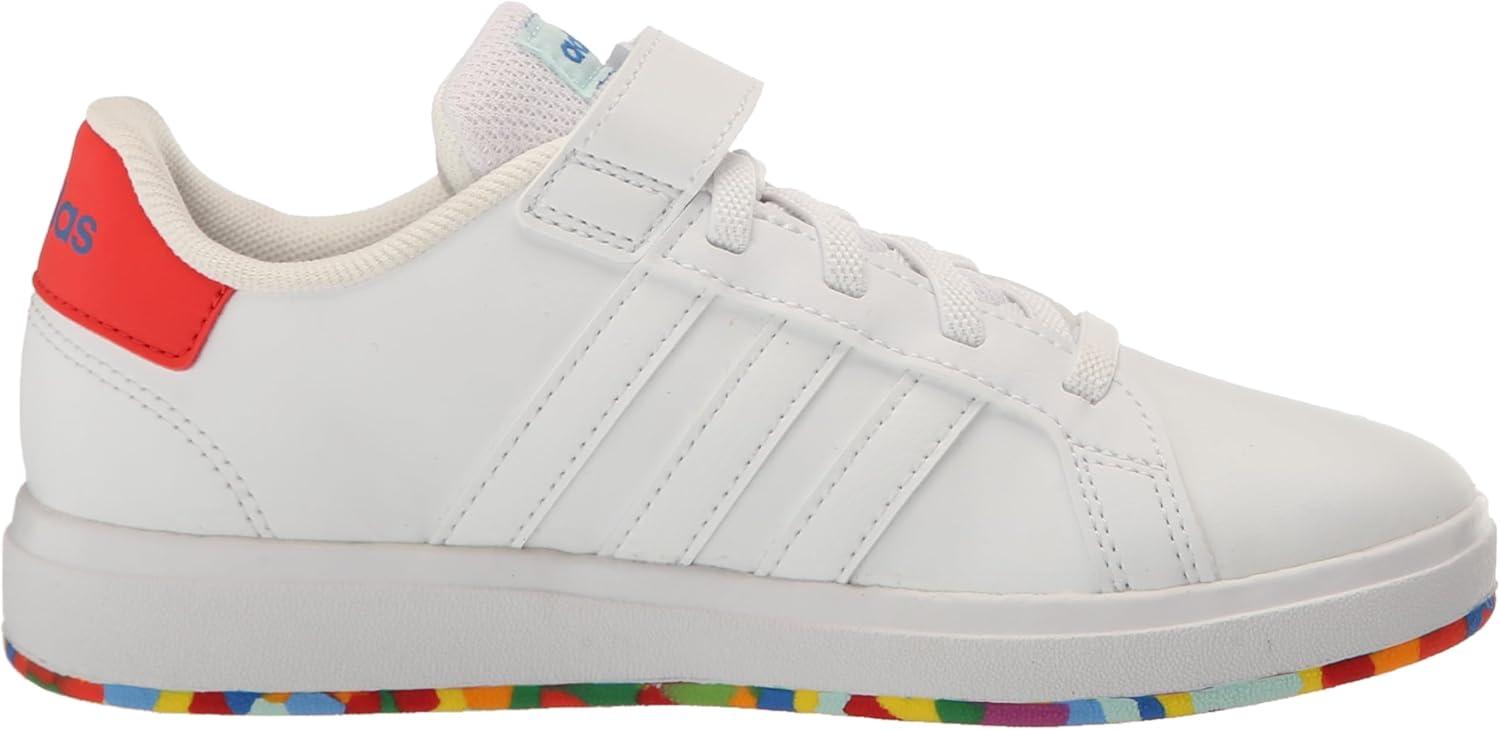 image:imageAdidas UnisexChild Grand Court 20 Elastic Lace amp Strap DiscWhiteWhiteBright Red