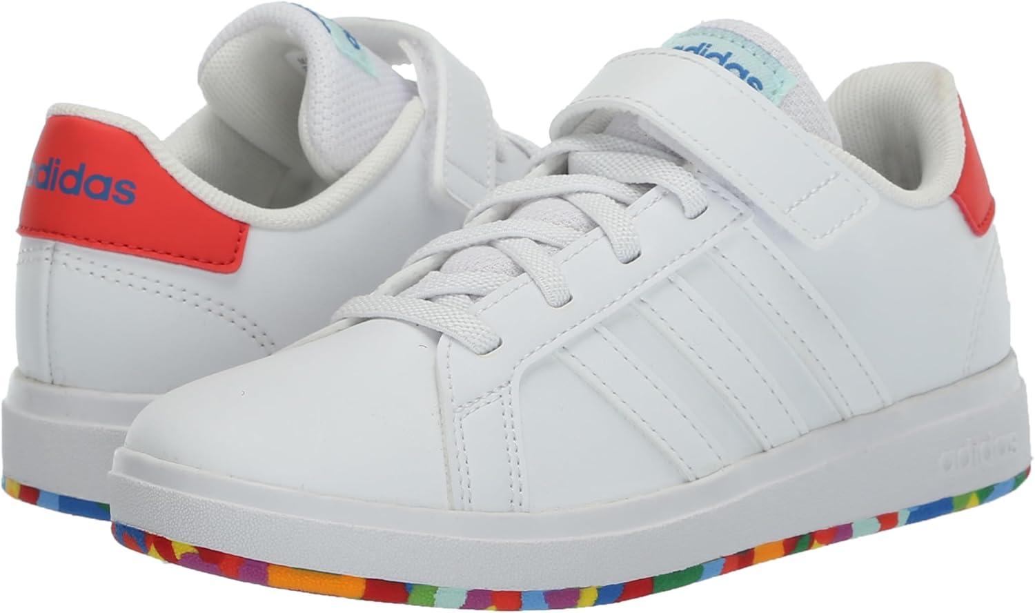 image:imageAdidas UnisexChild Grand Court 20 Elastic Lace amp Strap DiscWhiteWhiteBright Red