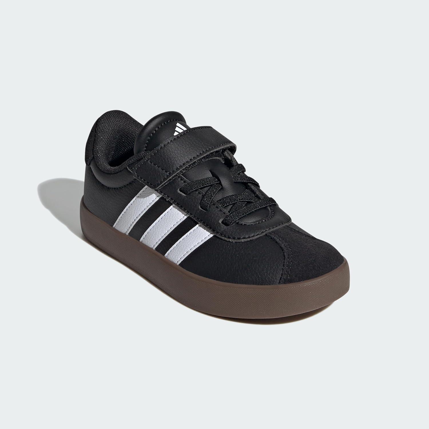 image:imageAdidas UnisexChild Vl Court 30 Elastic Lace amp StrapBlackWhiteBlack