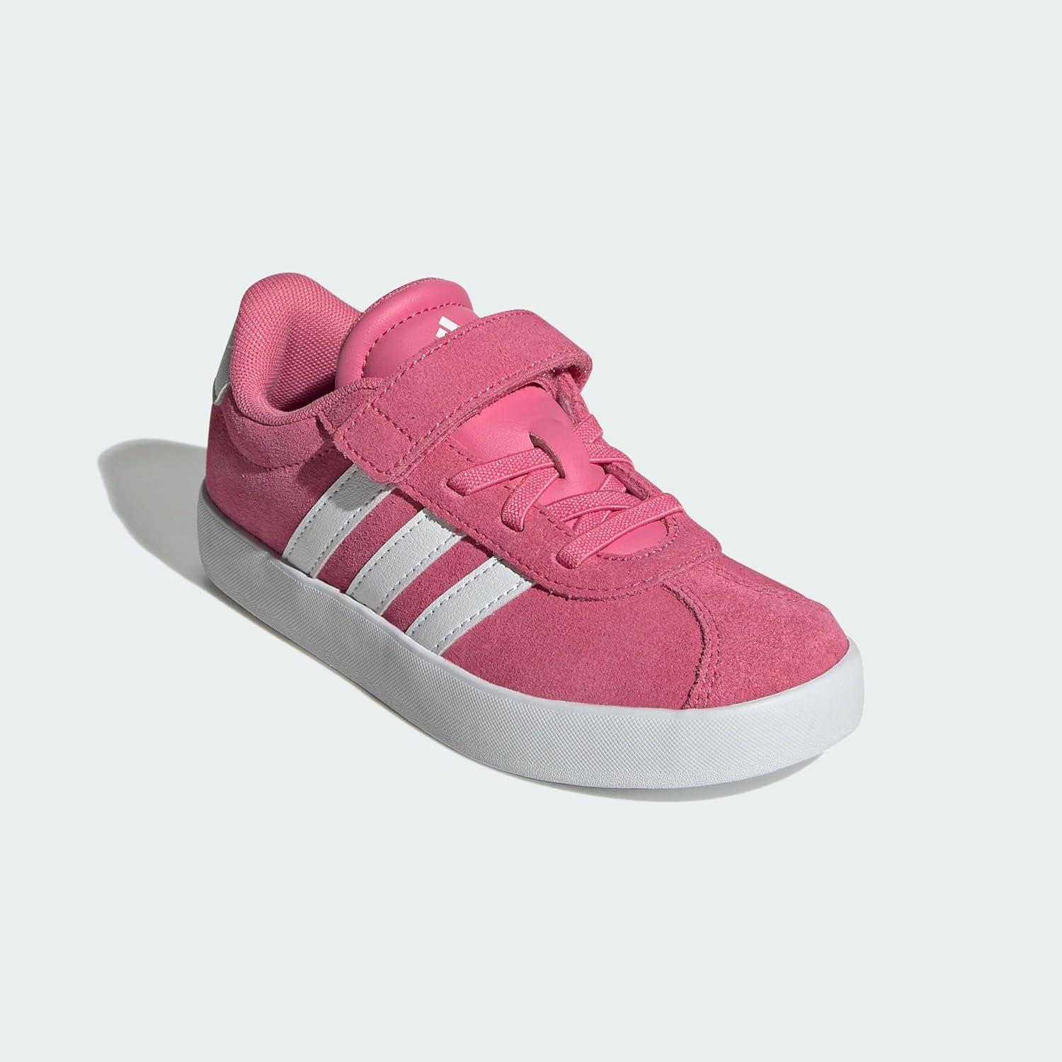 image:imageAdidas UnisexChild Vl Court 30 Elastic Lace amp StrapPink FusionWhiteGrey
