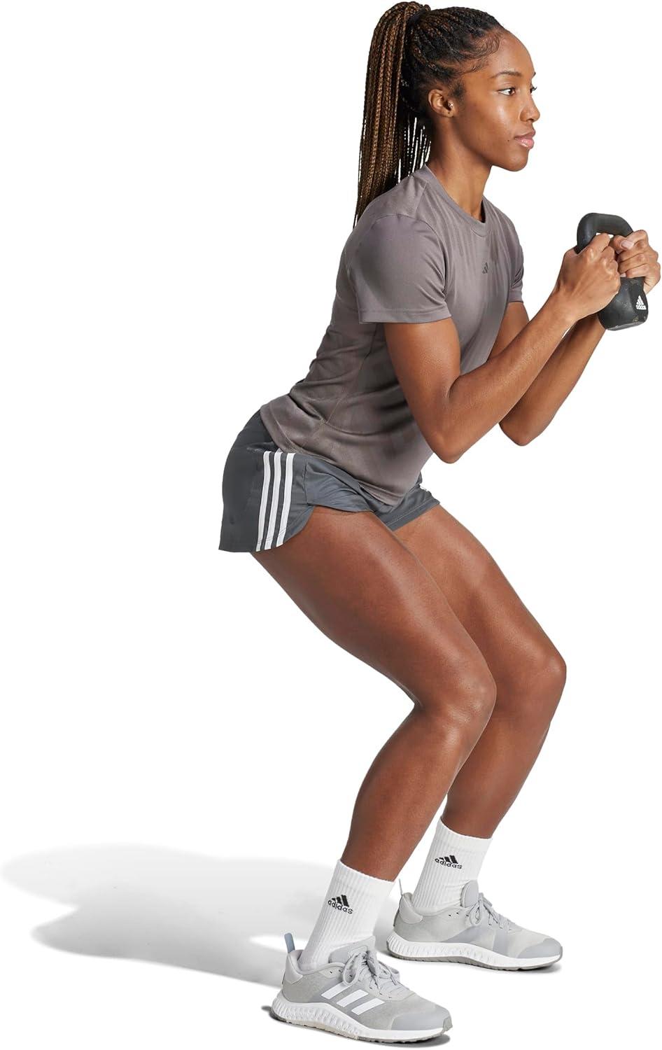 image:imageadidas Womens Pacer Training 3Stripes Woven HighRise ShortsGresixWhite