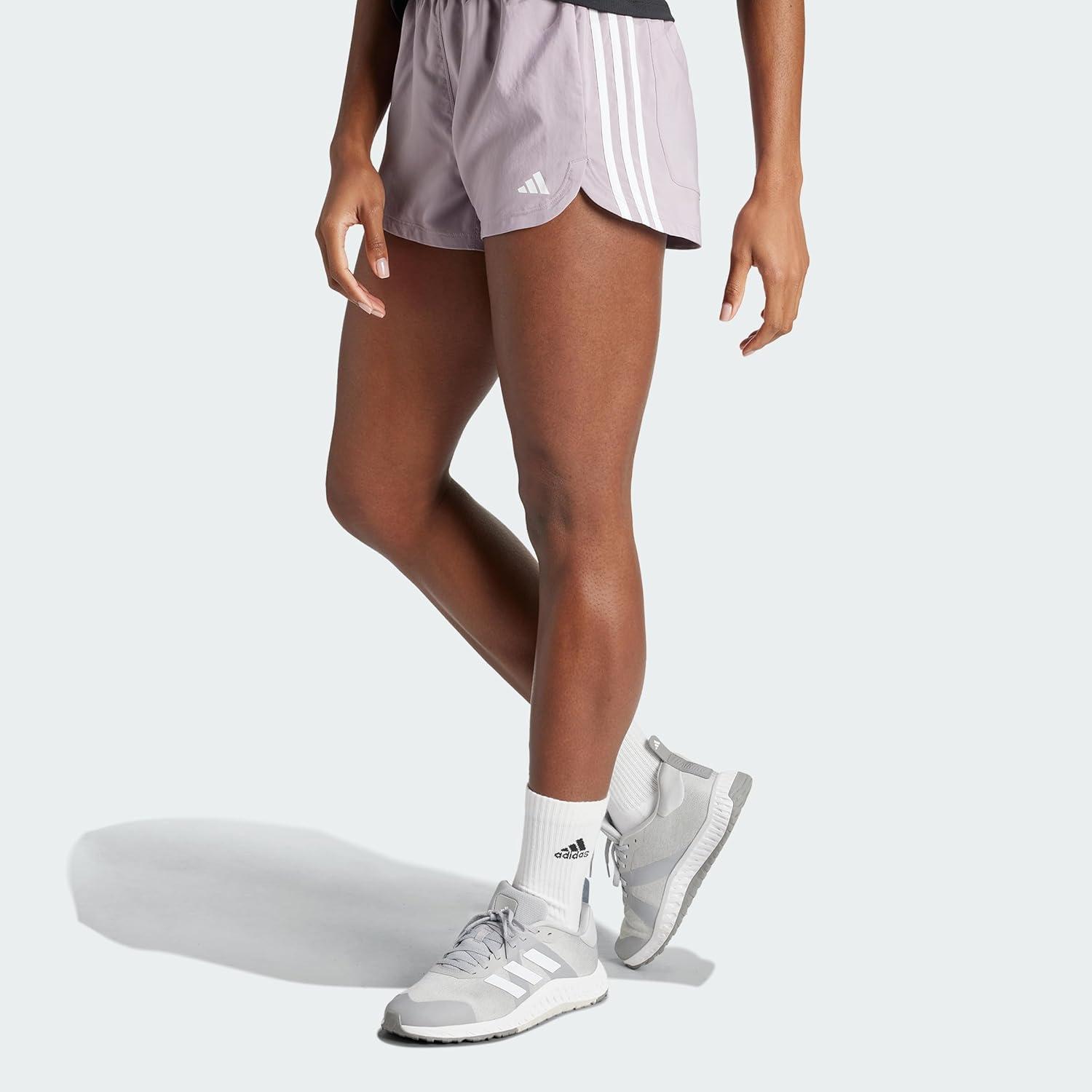 image:imageadidas Womens Pacer Training 3Stripes Woven HighRise ShortsPreloved Fig White