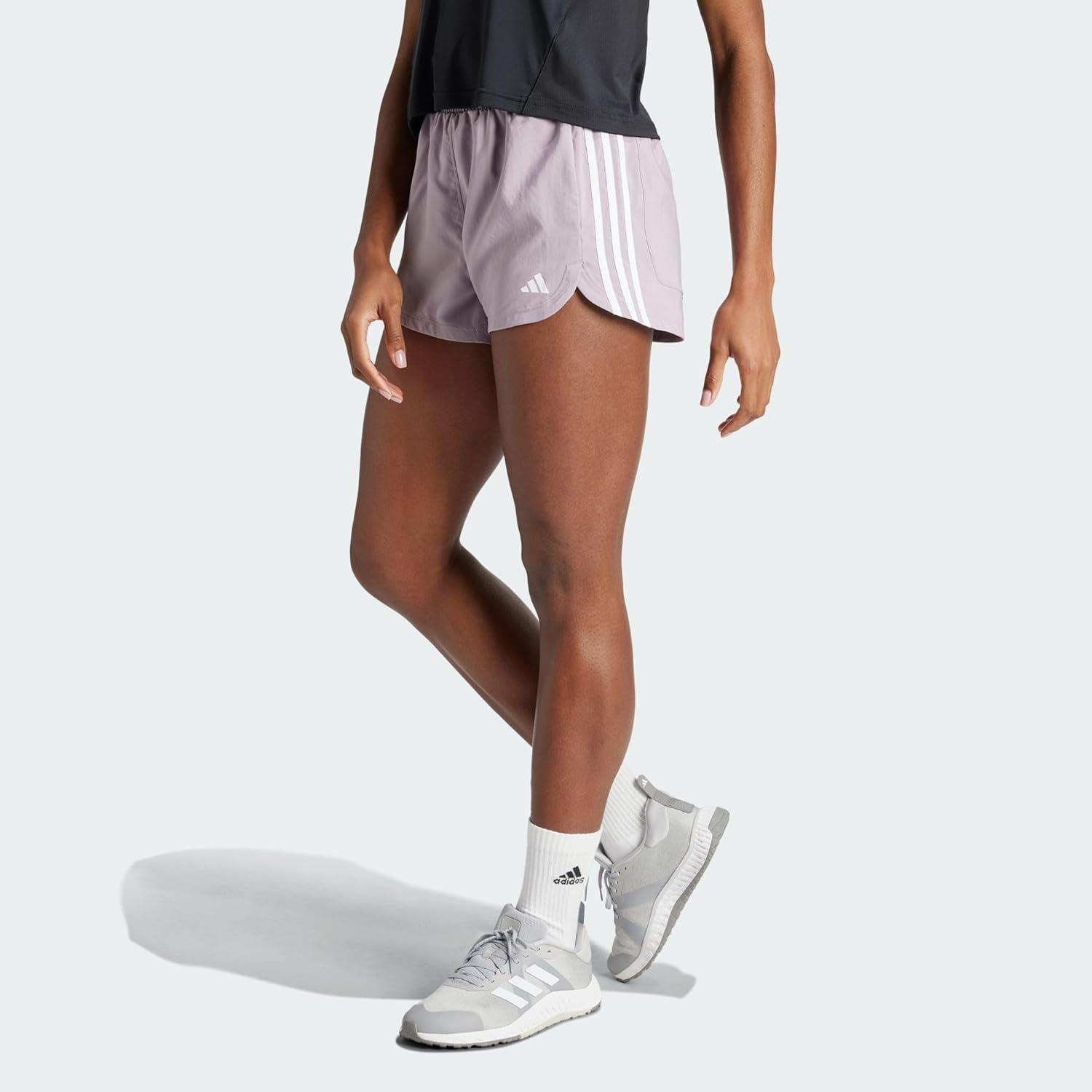 image:imageadidas Womens Pacer Training 3Stripes Woven HighRise ShortsPreloved Fig White