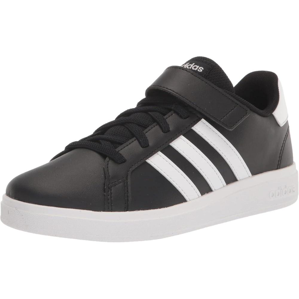 image:imageAdidas UnisexChild Grand Court 20 Elastic Lace amp Strap DiscBlackWhiteBlack2022
