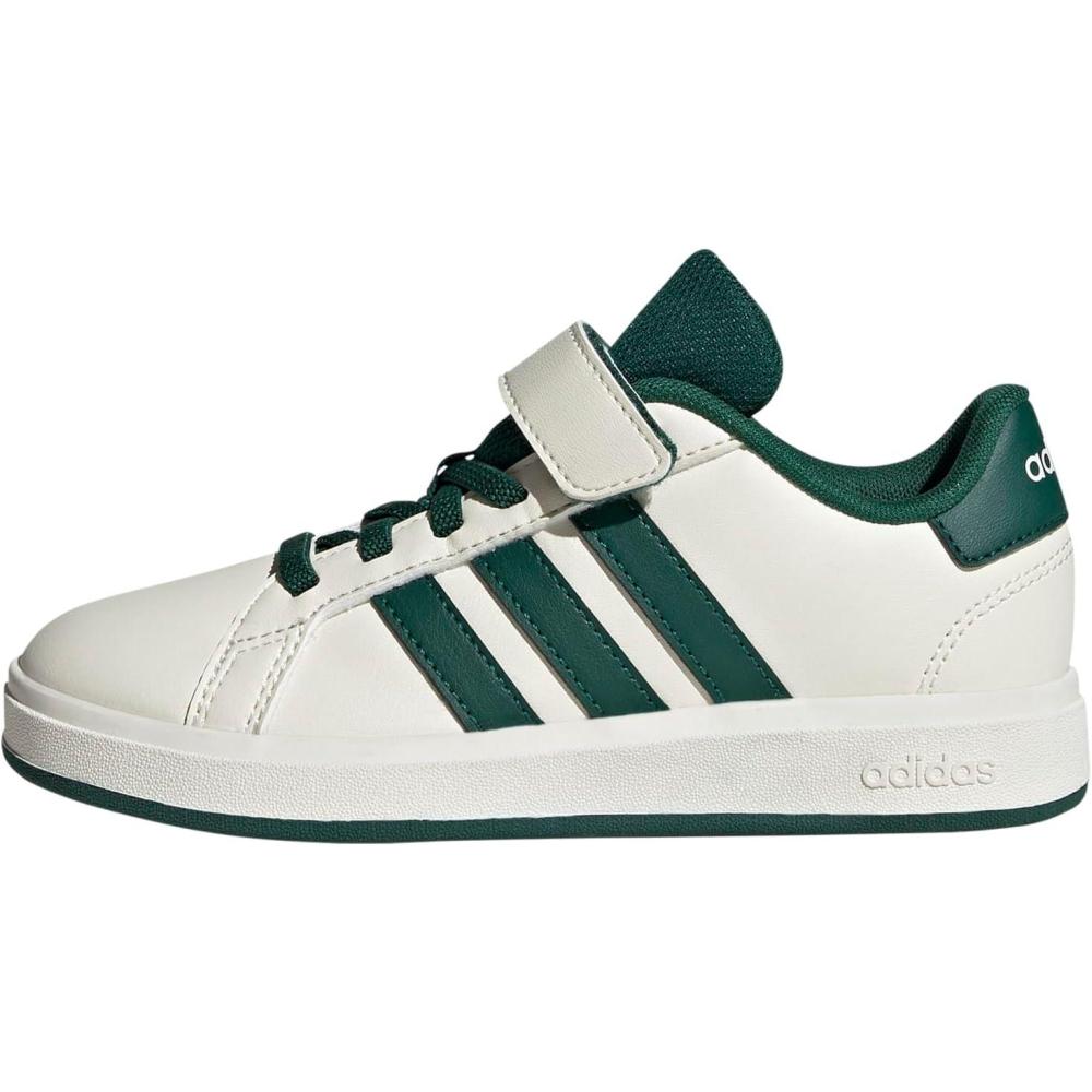 image:imageAdidas UnisexChild Grand Court 20 Elastic Lace amp Strap DiscOff WhiteCollegiate GreenBlack