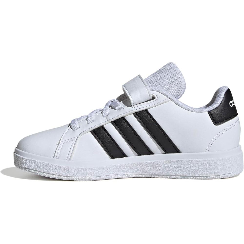 image:imageAdidas UnisexChild Grand Court 20 Elastic Lace amp Strap DiscWhiteBlackWhite