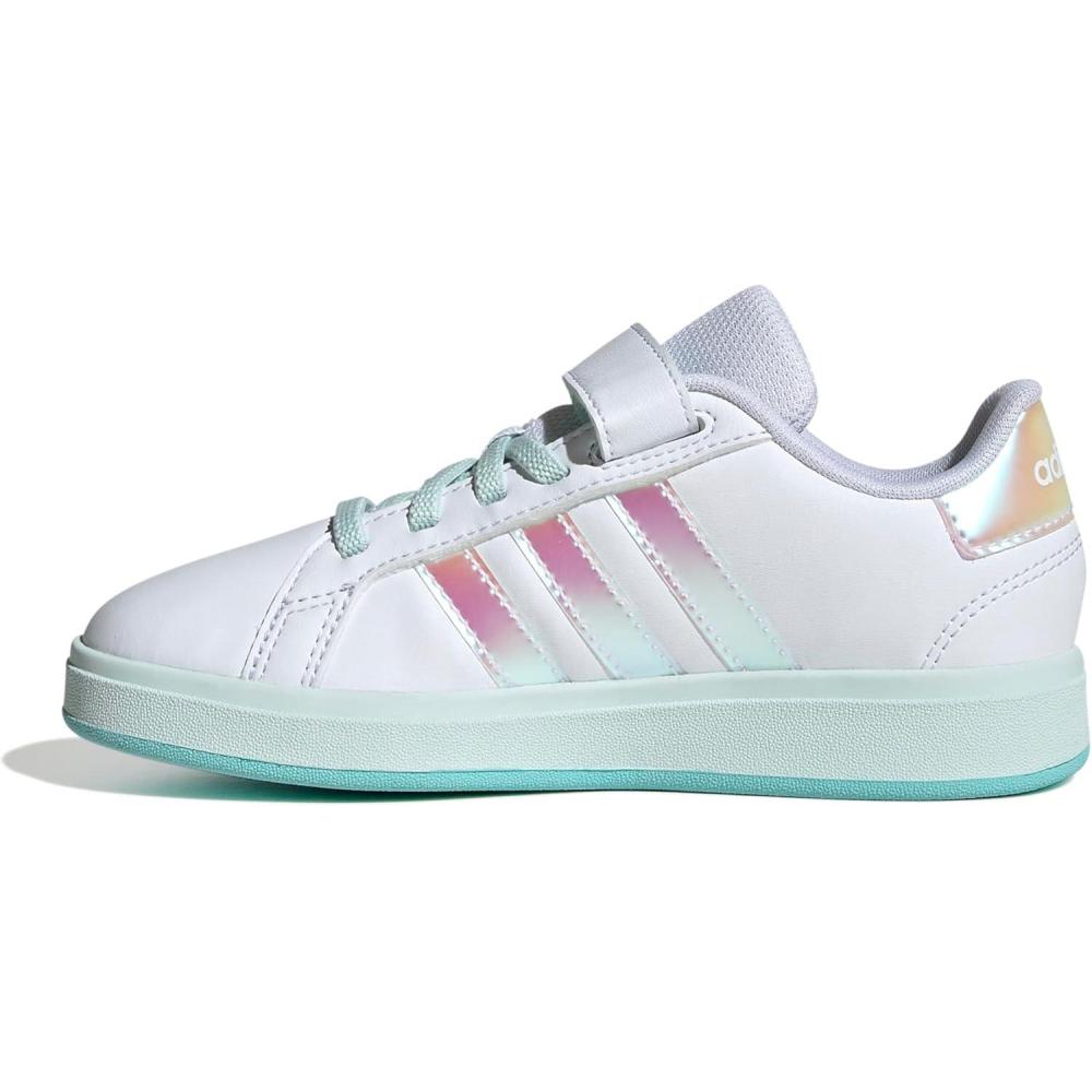 image:imageAdidas UnisexChild Grand Court 20 Elastic Lace amp Strap DiscWhiteIridescentHalo Mint