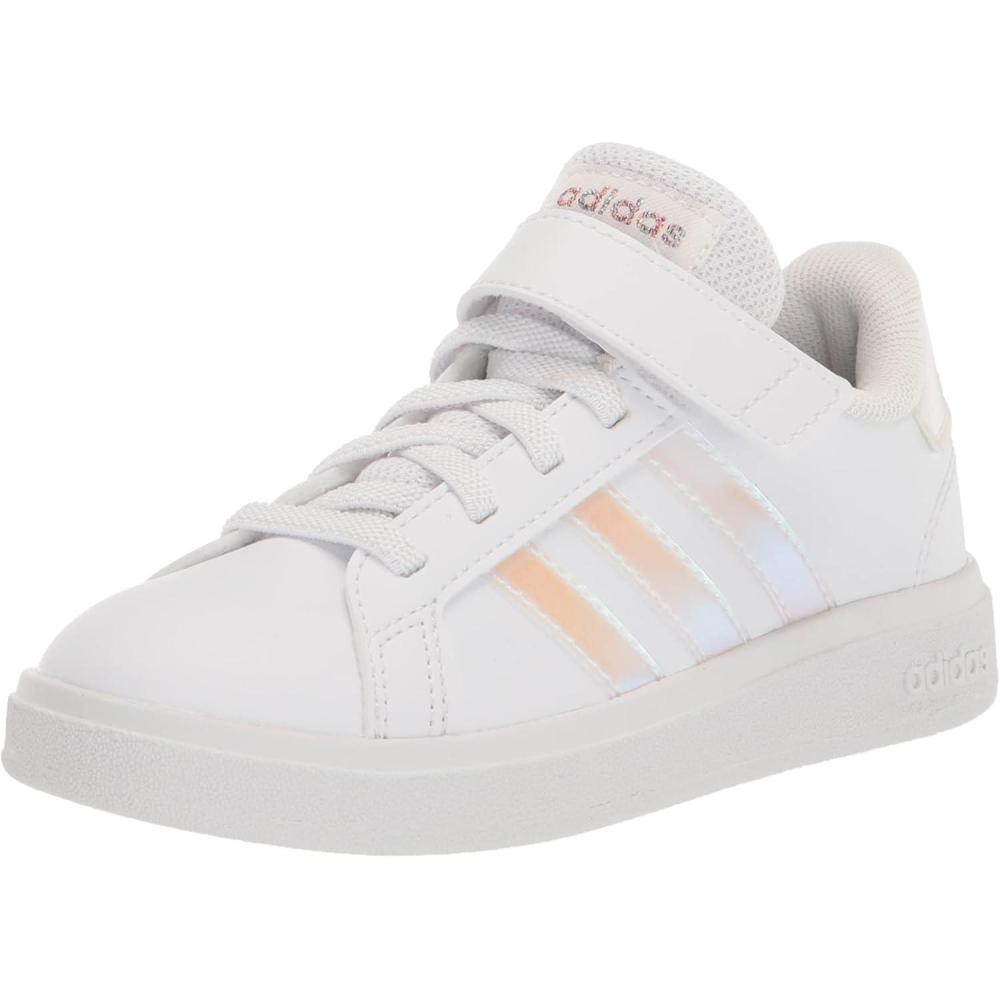 image:imageAdidas UnisexChild Grand Court 20 Elastic Lace amp Strap DiscWhiteIridescentWhite