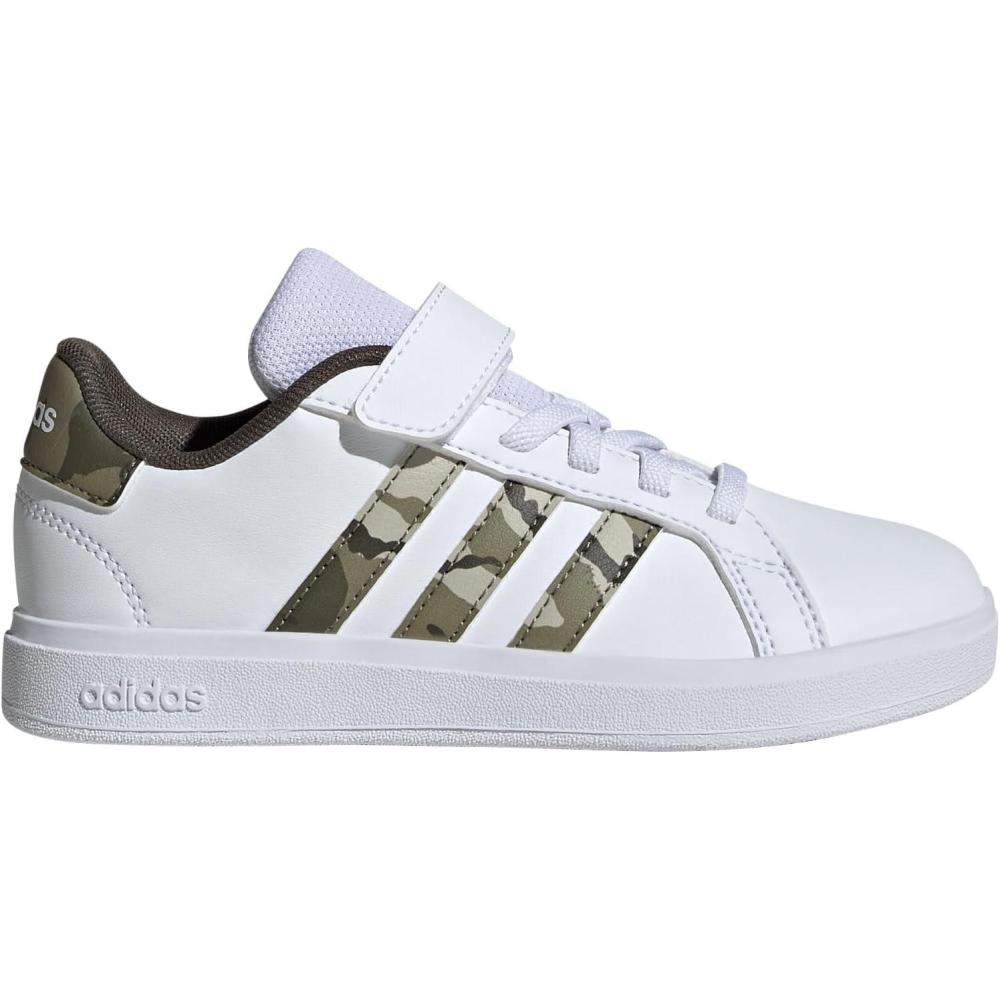 image:imageAdidas UnisexChild Grand Court 20 Elastic Lace amp Strap DiscWhiteOlive StrataShadow Olive
