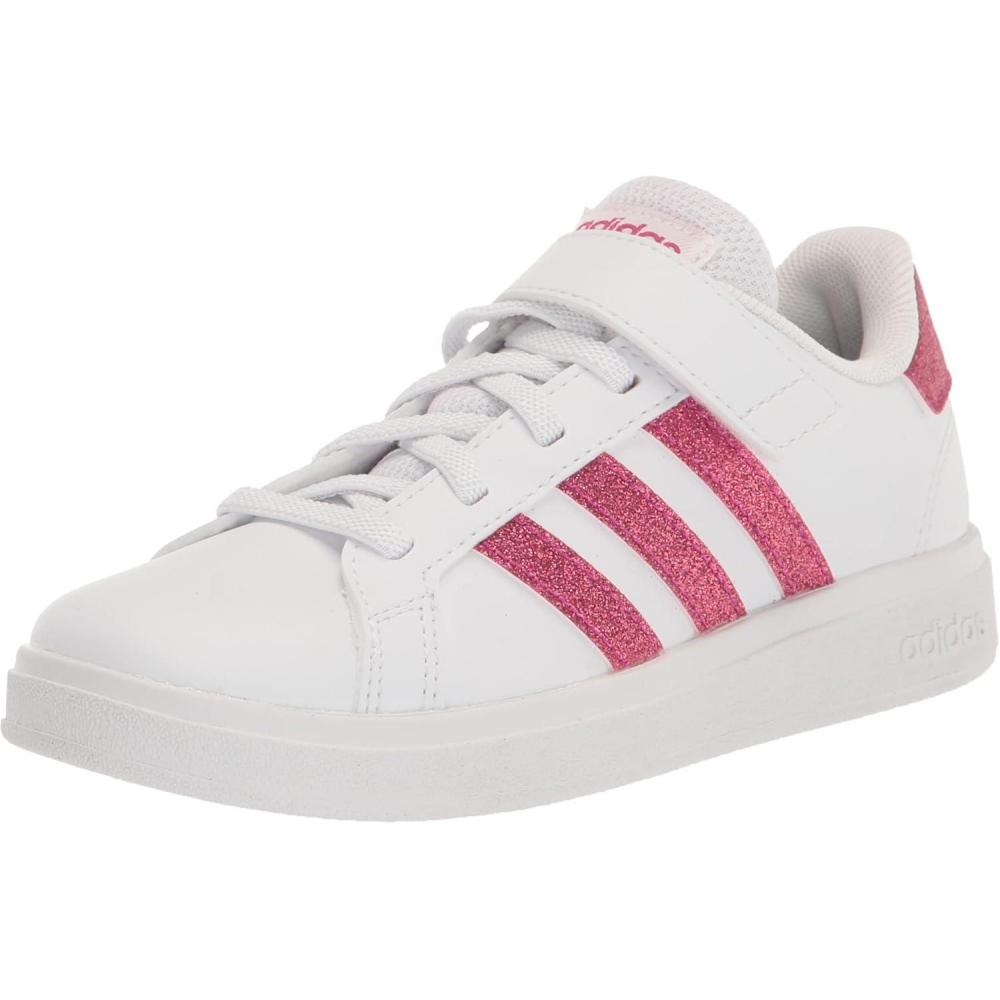 image:imageAdidas UnisexChild Grand Court 20 Elastic Lace amp Strap DiscWhiteTeam Real MagentaWhite