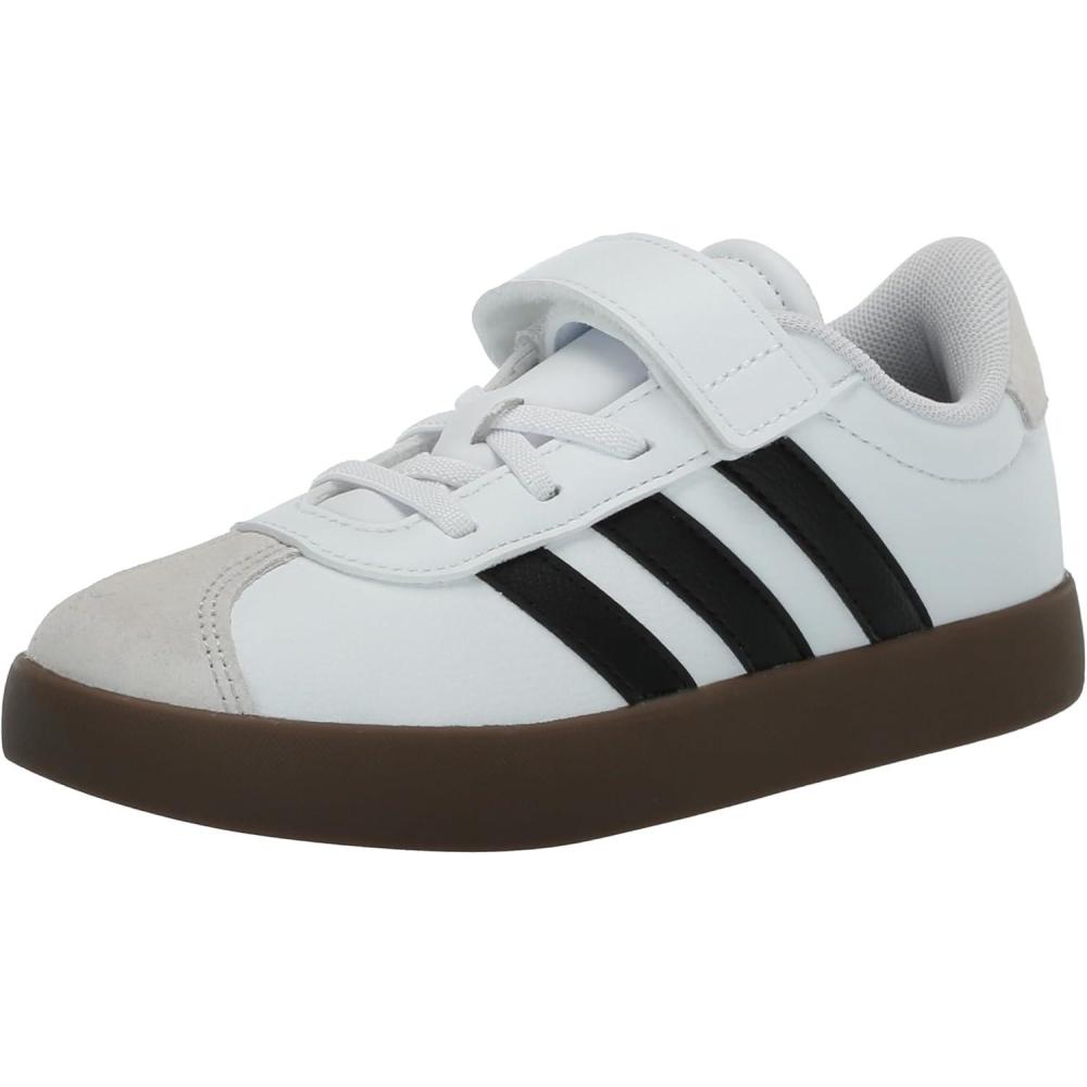 image:imageAdidas UnisexChild Vl Court 30 Elastic Lace amp StrapWhiteBlackGrey