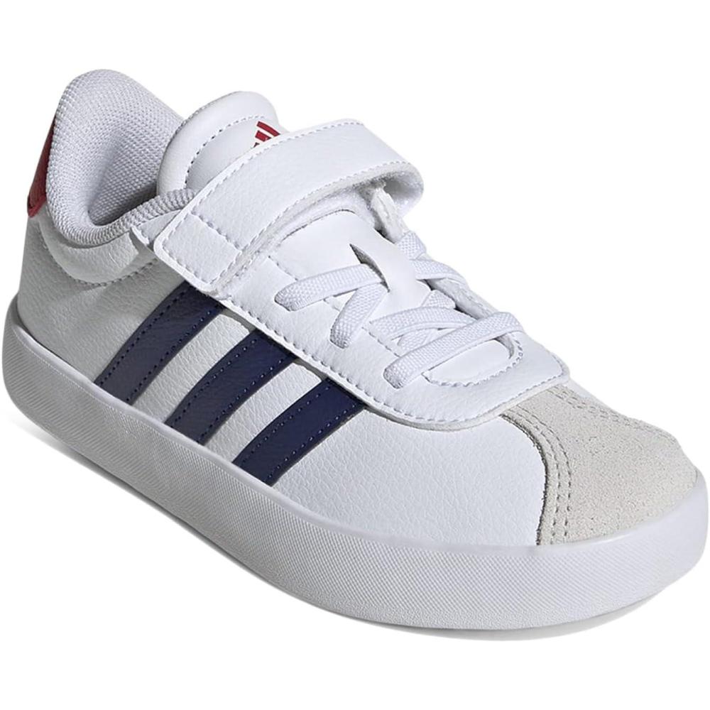 image:imageAdidas UnisexChild Vl Court 30 Elastic Lace amp StrapWhiteDark BlueBetter Scarlet