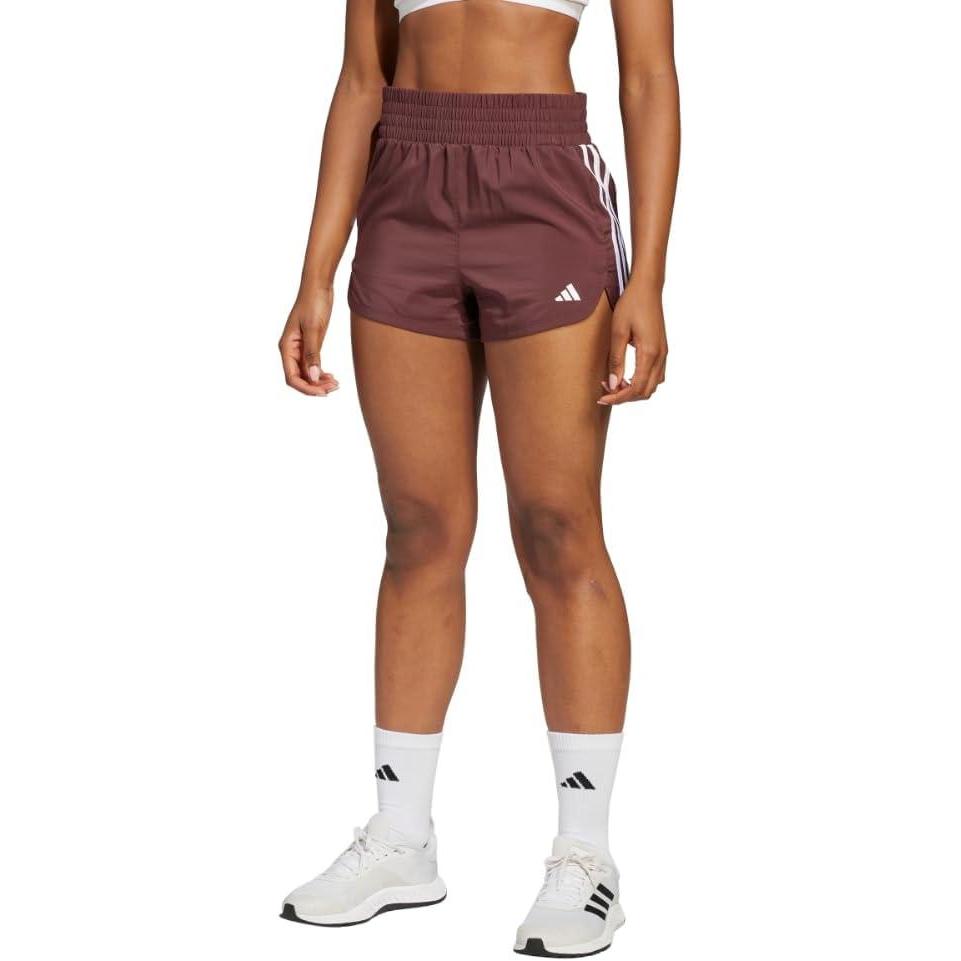 image:imageadidas Womens Pacer Training 3Stripes Woven HighRise ShortsAurora RubyWhite