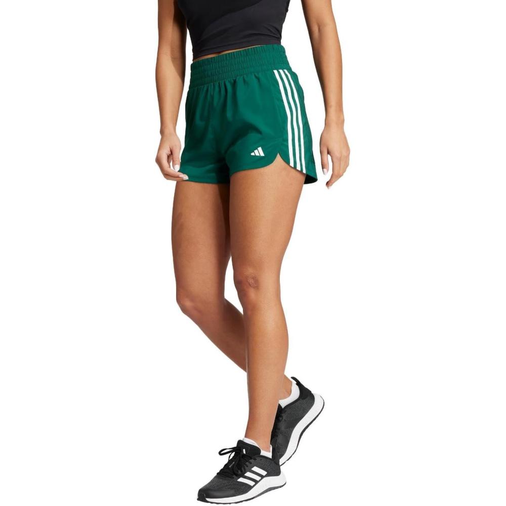 image:imageadidas Womens Pacer Training 3Stripes Woven HighRise ShortsCollegiate GreenWhite