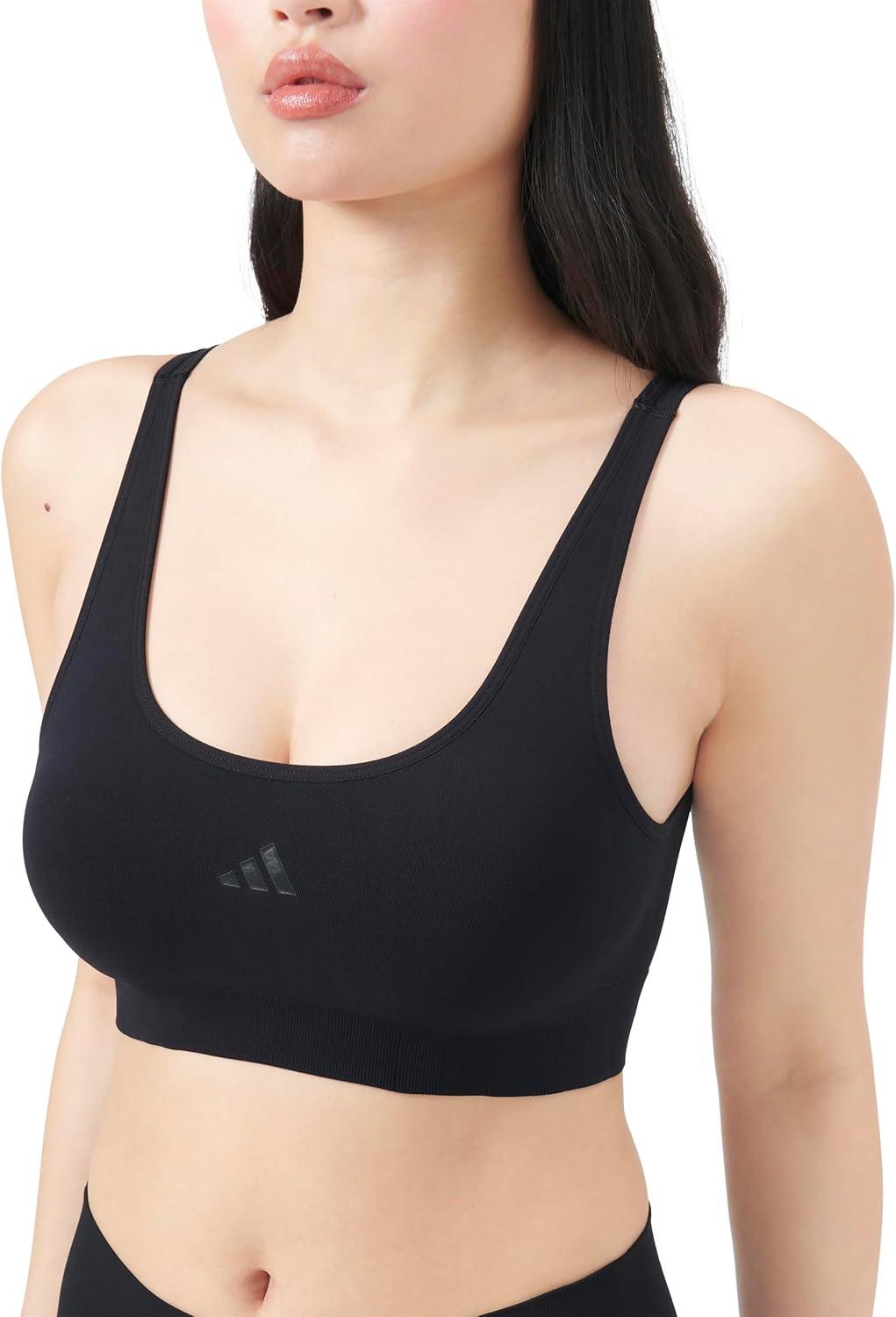 image:imageadidas Womens Active Seamless Micro Stretch Scoop Neck Lounge BraBlack