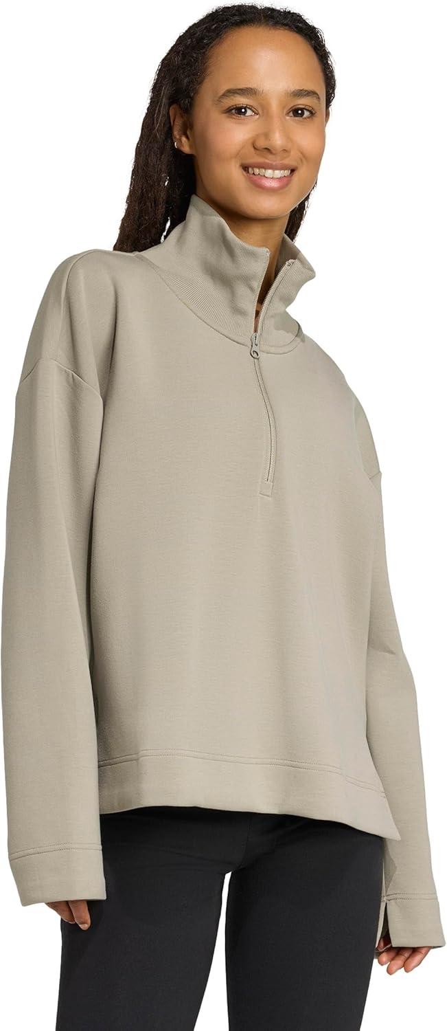 image:imageadidas womens All Szn Soft Lux Quarterzip SweatshirtSilver Pebble