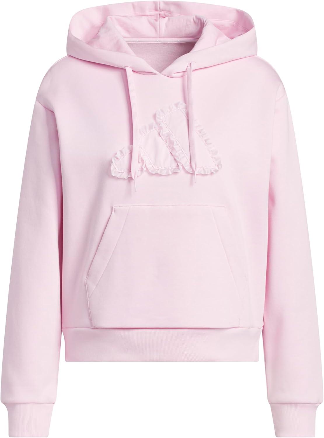 image:imageadidas womens Seasonal Essentials Ruffled Big Logo Graphic HoodieClear Pink