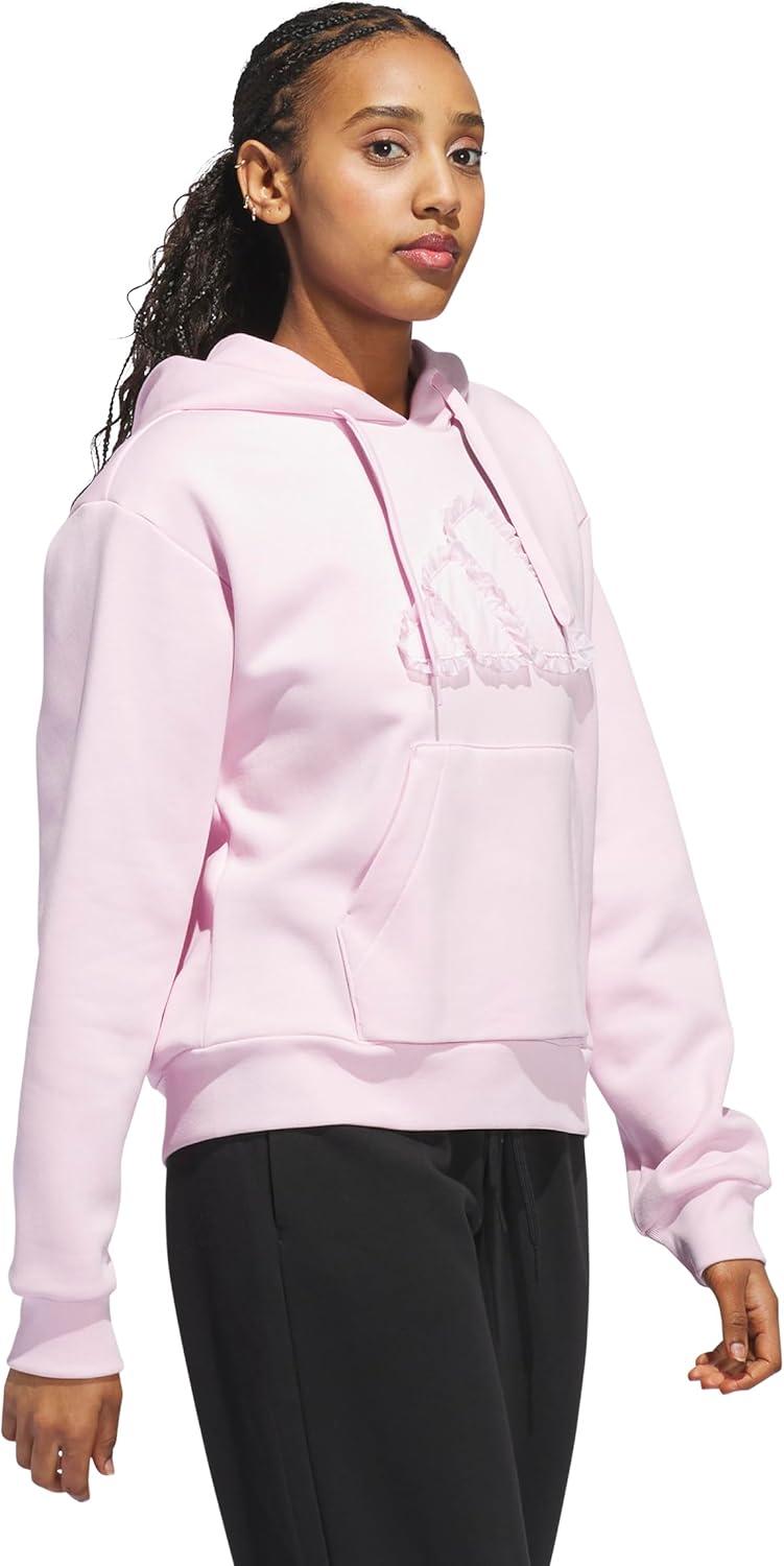 image:imageadidas womens Seasonal Essentials Ruffled Big Logo Graphic HoodieClear Pink