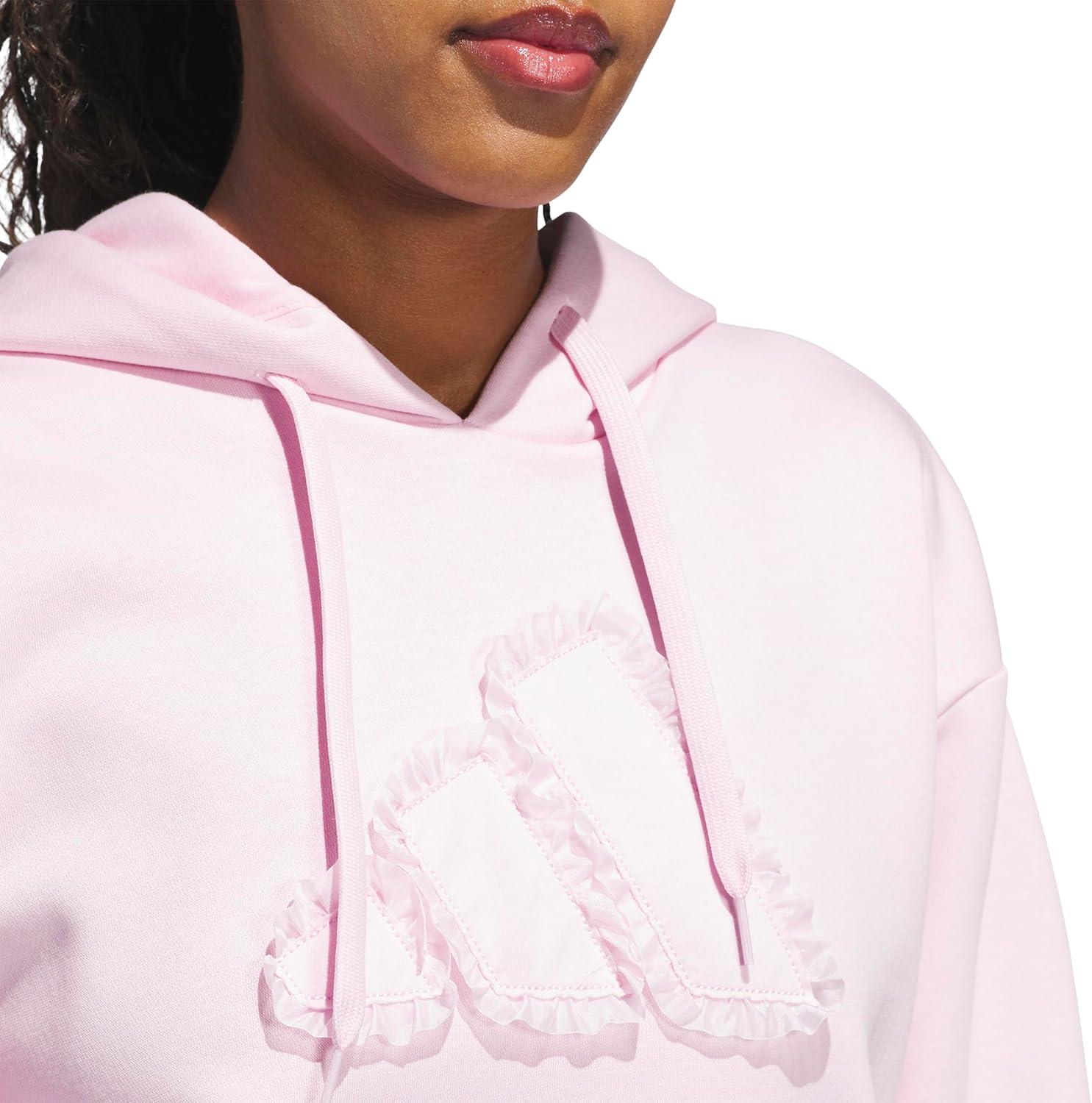 image:imageadidas womens Seasonal Essentials Ruffled Big Logo Graphic HoodieClear Pink